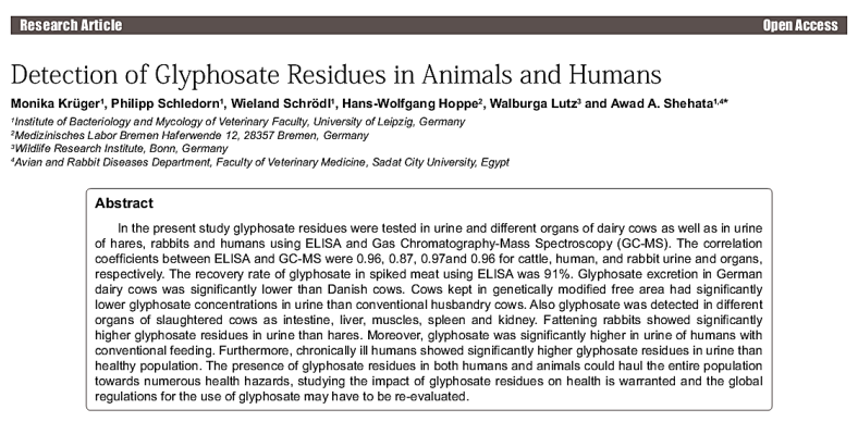 Glyphosate res animals humans Krueger